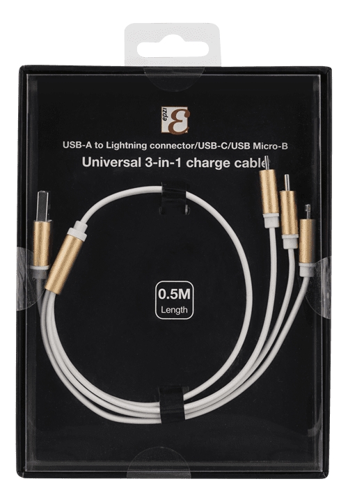 Epzi 3-in-1 Kaapeli Lightning/Micro/USB-C - 0,5 m - Kulta