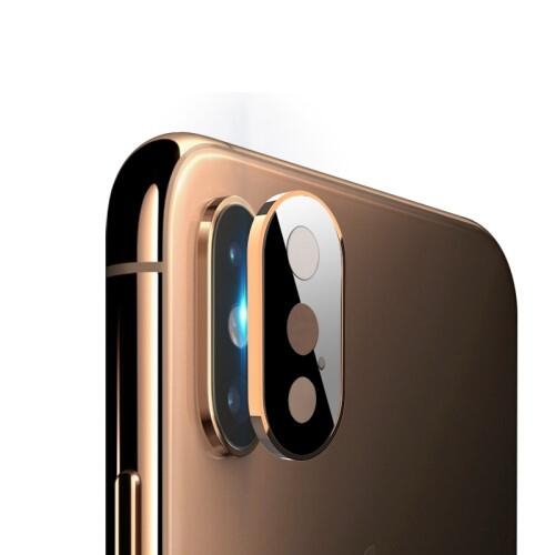 Metal Bumper og Linsebeskyttelse i Hærdet Glas til iPhone XS Max - Guld