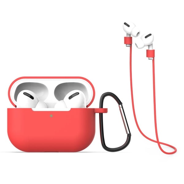 Silikoneetui til opladningsetui med krog og snor til Apple AirPods Pro - Rød
