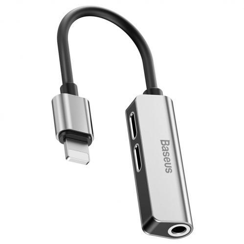 Baseus L52 Adapter Lightning til Dobbelt Lightning og AUX 3.5 mm - Sølv/Sort