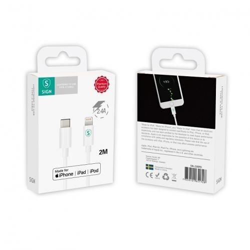 SiGN USB-C til Lightning-kabel 2m, MFi, 60W