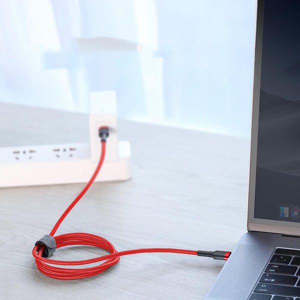 SiGN Cafule USB-C til USB-C, QC 3.0, USB-C PD, 3A, 2 m - Rød/Sort