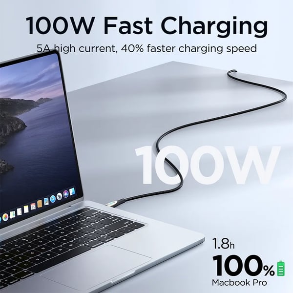 Sign USB-C til USB-C-kabel Hurtigopladning 100W, 5A, 1,2m - Sort