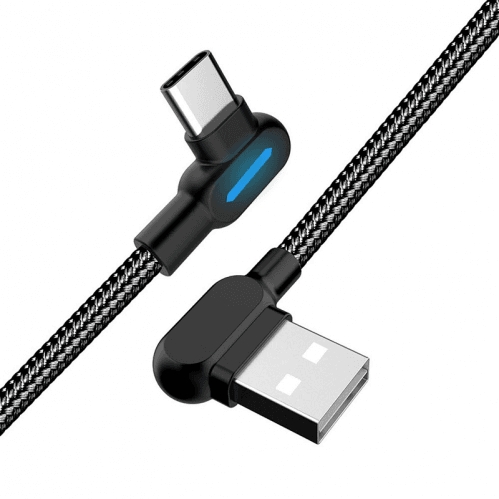 SiGN Vinklet USB-C kabel med LED-indikator 1m - Sort