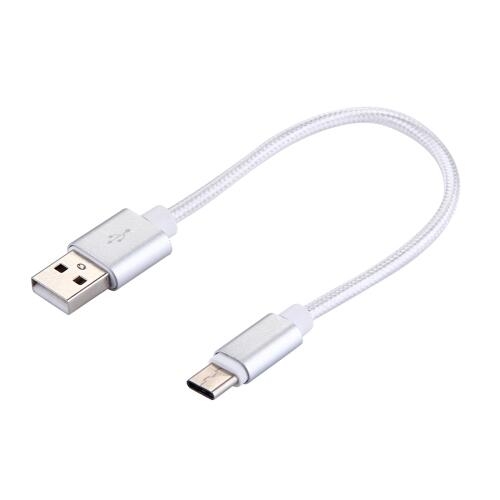 SiGN Lyhyt USB-C-kaapeli nylonkankaalla 5V, 3A, 20 cm - Hopea