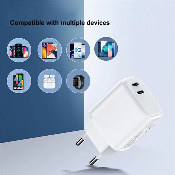 SiGN Dual USB-C PD Oplader 45W til laptop og smartphones - Hvid
