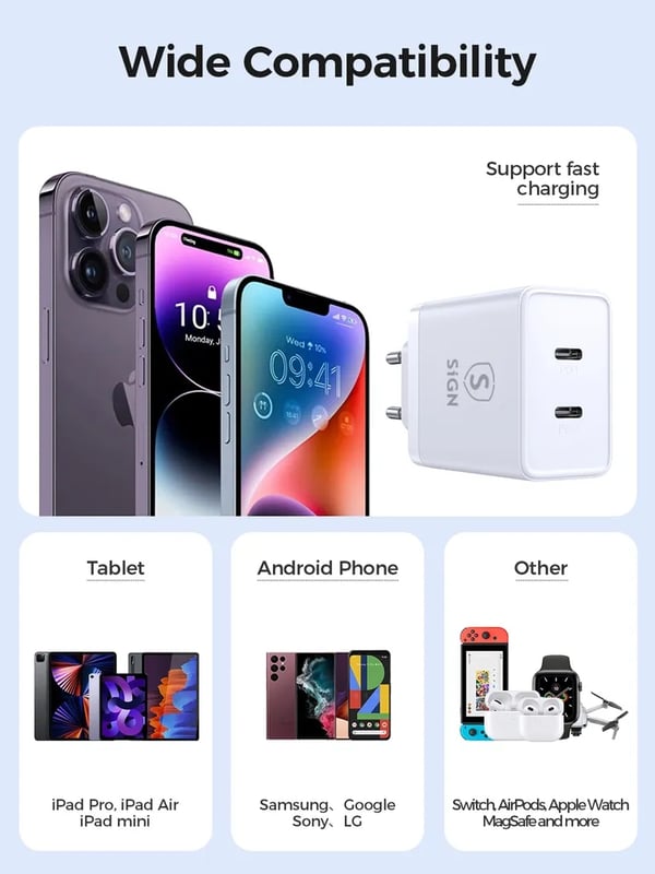 SiGN Dual USB-C PD Oplader 40W - Hvid