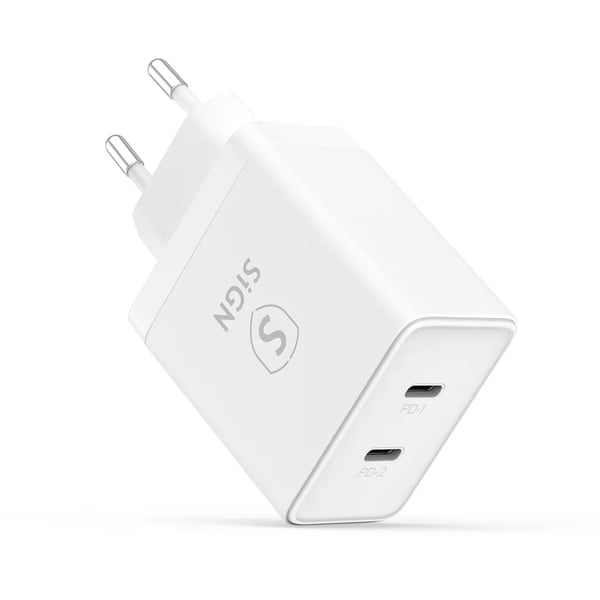 SiGN Dual USB-C PD Oplader 40W - Hvid