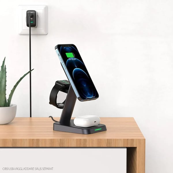 SiGN 3-i-1 15 W Trådløs MagSafe ladestation til iPhone, Apple Watch, Airpods - Sort