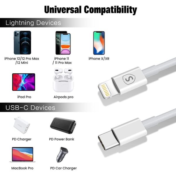 SiGN USB-C til Lightning-kabel 1m, MFi, 2.4A, 20W - Hvid
