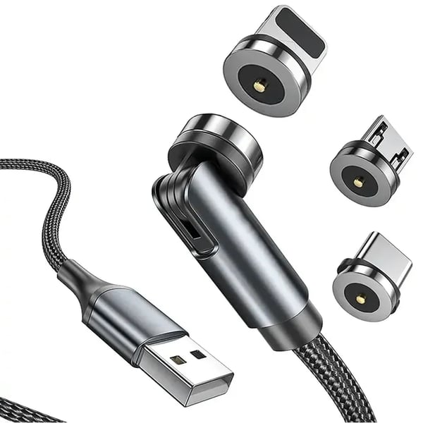 SiGN 3-i-1 360° Magnetkabel Lightning, USB-C, Micro-USB, 2.4A - Sort