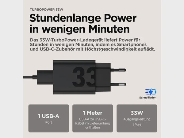 Motorola TurboPower 33W Rejseoplader med USB-C-kabel - Original