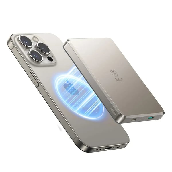 SiGN Erittäin Ohut Magneettinen Powerbank 10000mAh, 20W - Titaani