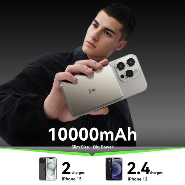 SiGN Ultratynd Magnetisk Powerbank 10000mAh, 20W - Titan