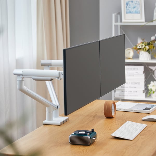 Alterzone Arm Duo USB monitorarm i aluminium för dubbla 17"-32" skärmar, 2 x USB 3.0-portar, vit