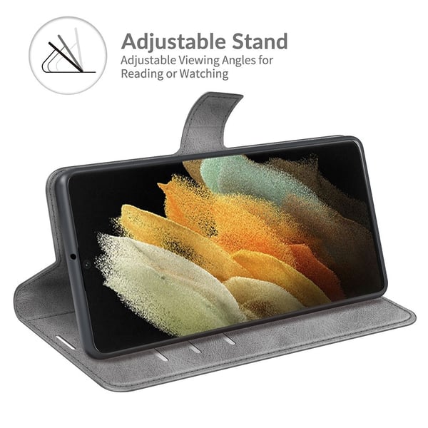 Leather Wallet Samsung Galaxy S22 Ultra Grey