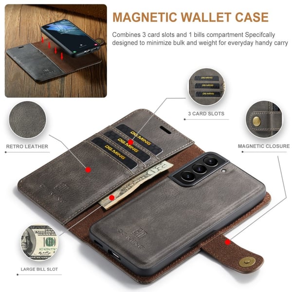 DG.MING 2-in-1 Magnet Wallet Samsung Galaxy S22 Brown