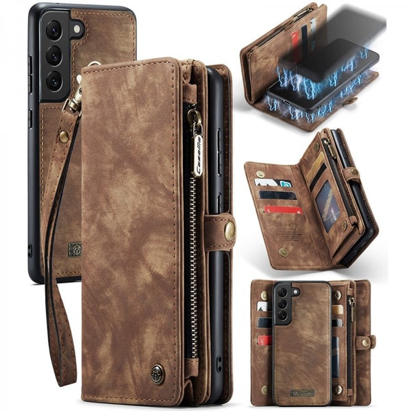 CaseMe Multi-Slot 2 i 1 Plånboksfodral Galaxy S22 Brun