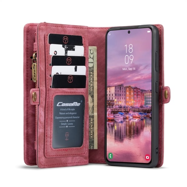 CaseMe Multi-Slot 2 i 1 Plånboksfodral Galaxy S22 Plus Röd