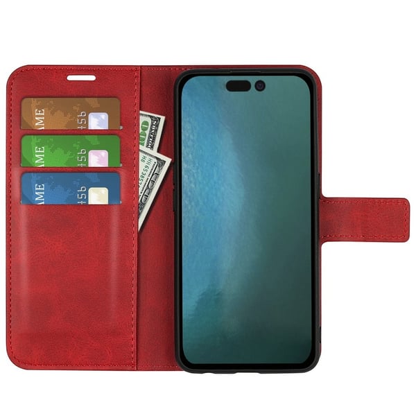 iPhone 14 Pro Wallet Läder Röd