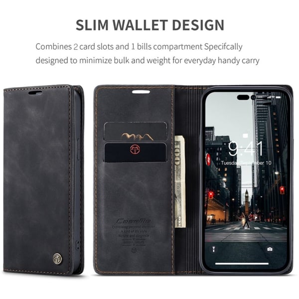CaseMe Slim Plånboksfodral iPhone 14 Pro Max Svart
