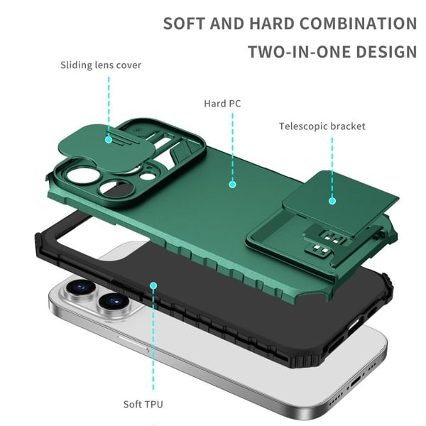 Kickstand Skal iPhone 14 Pro Kameraskydd Grön