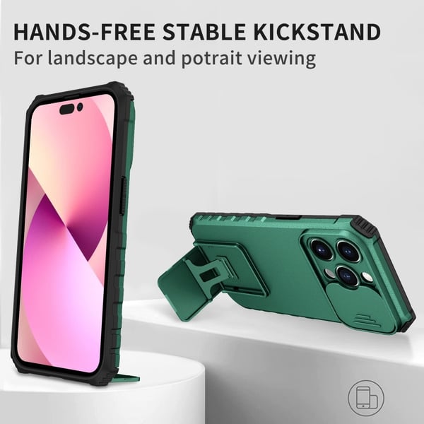 Kickstand Skal iPhone 14 Pro Kameraskydd Grön