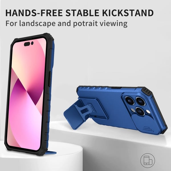Kickstand Skal iPhone 14 Pro Kameraskydd Blå
