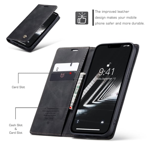 CaseMe Slim Plånboksfodral iPhone 14 Svart