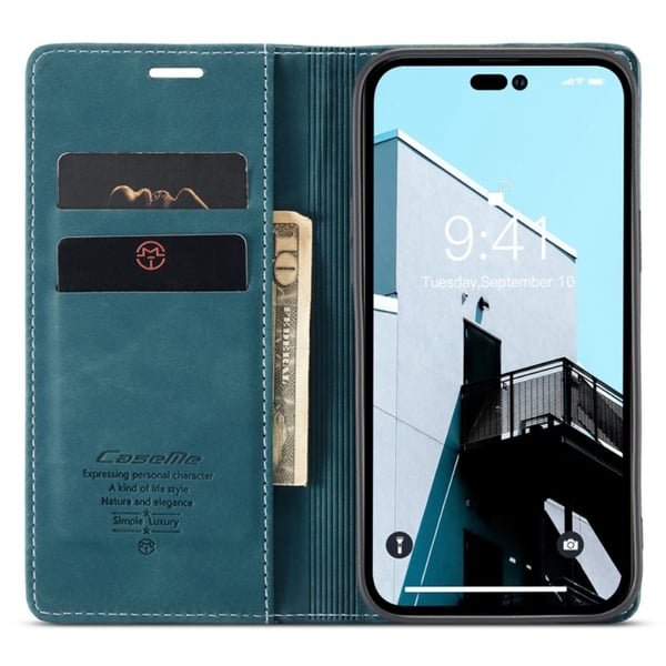 CaseMe Slim Plånboksfodral iPhone 14 Pro Blå