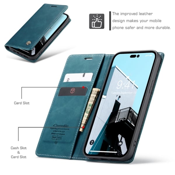 CaseMe Slim Plånboksfodral iPhone 14 Pro Blå