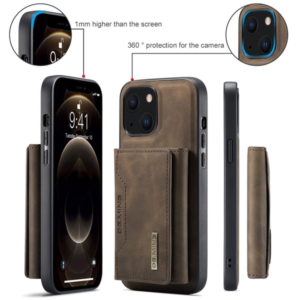 DG.MING 2 in 1 Magnetic Card Slot Case iPhone 14 Plus Brown