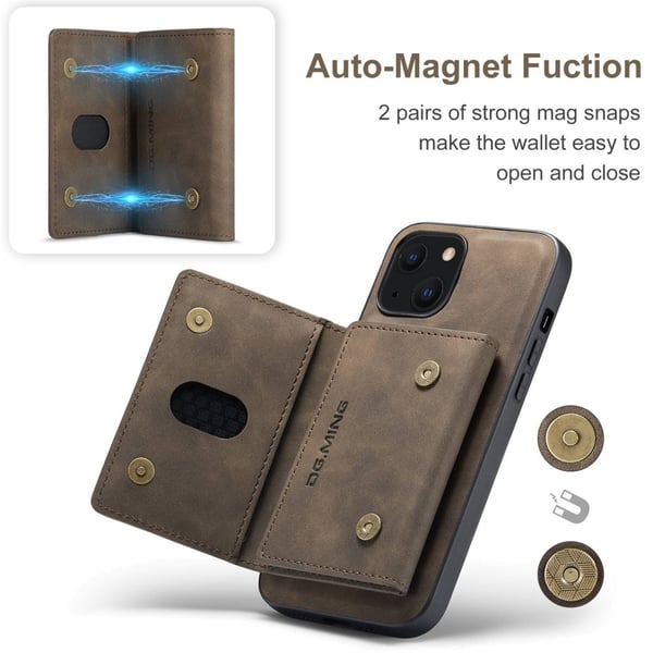 DG.MING 2 in 1 Magnetic Card Slot Case iPhone 14 Brown