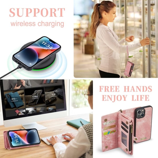 CaseMe Multi-Slot 2 i 1 Plånboksfodral iPhone 14 Rosa