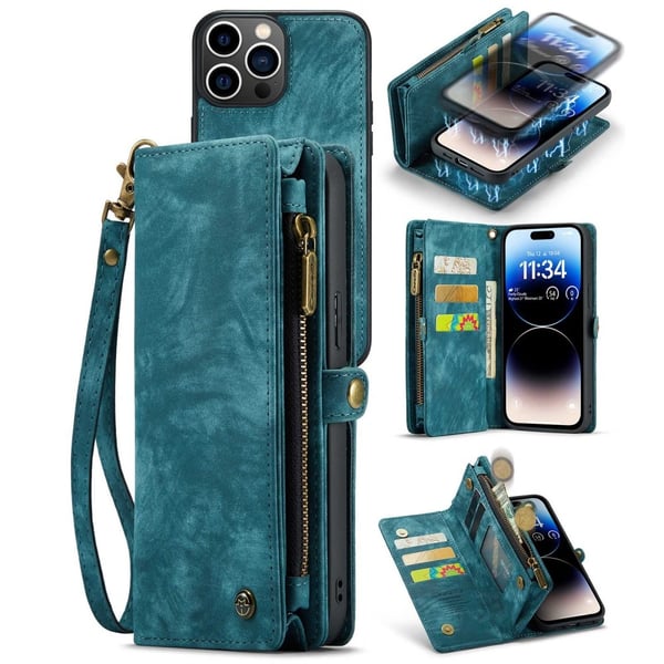 CaseMe Multi-Slot 2 i 1 Plånboksfodral iPhone 14 Pro Blå