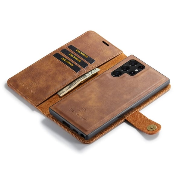 DG.MING 2-i-1 Magnetiskt Plånboksfodral Samsung Galaxy S23 Ultra Cognac