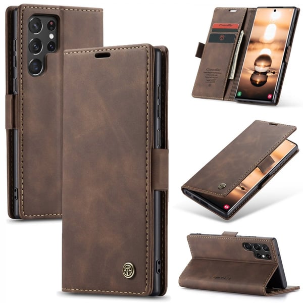 CaseMe Slim Plånboksfodral Samsung Galaxy S22 Ultra Brun