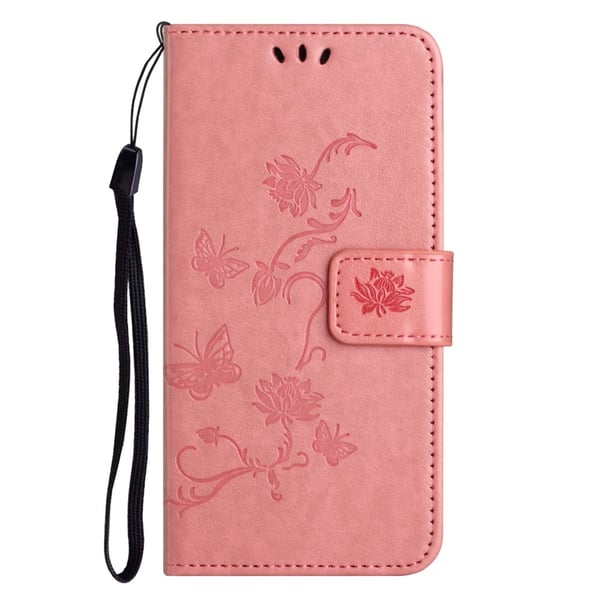 Läderfodral Fjärilar iPhone 15 Rosa