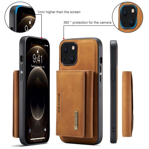 DG.MING 2 in 1 Magnetic Card Slot Case iPhone 15 Cognac