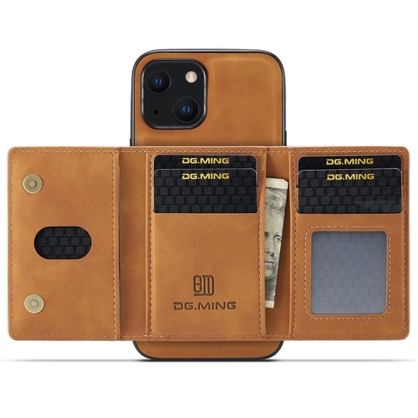 DG.MING 2 in 1 Magnetic Card Slot Case iPhone 15 Cognac