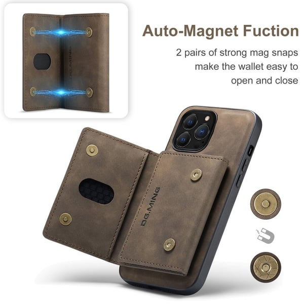 DG.MING 2-i-1 Magnetiskt Skal Med Kortfack iPhone 15 Pro Brun