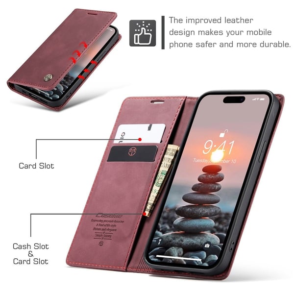 CaseMe Slim Plånboksfodral iPhone 15 Pro Max Röd