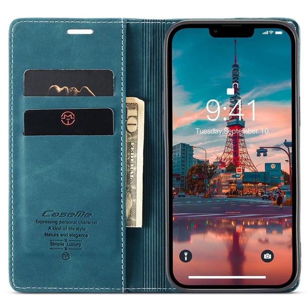 CaseMe Slim Plånboksfodral iPhone 15 Pro Max Blå