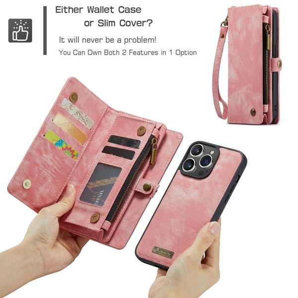 CaseMe Multi-Slot 2 i 1 Plånboksfodral iPhone 15 Pro Rosa