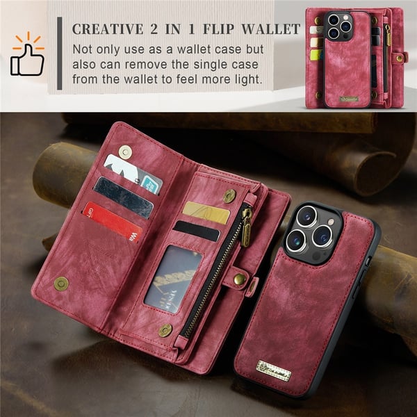 CaseMe Multi-Slot 2 i 1 Plånboksfodral iPhone 15 Pro Röd