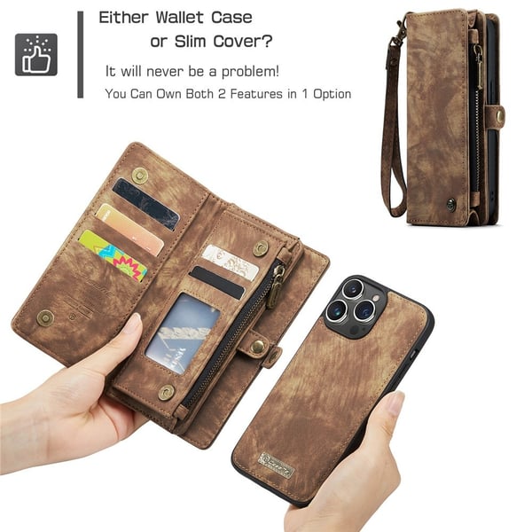 CaseMe Multi-Slot 2 i 1 Plånboksfodral iPhone 15 Pro Brun