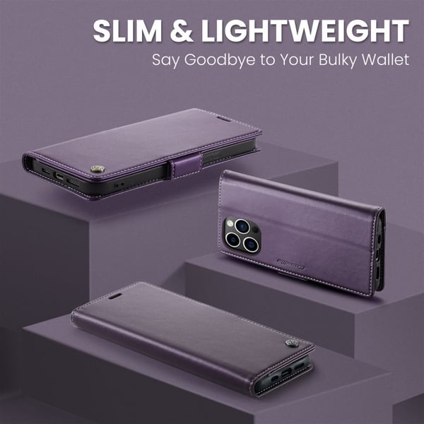 CaseMe Slim Plånboksfodral RFID-skydd iPhone 15 Pro Lila