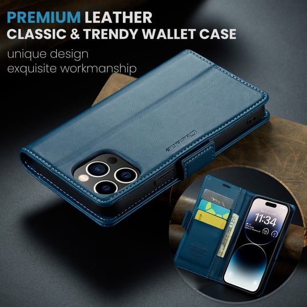 CaseMe Slim Plånboksfodral RFID-skydd iPhone 15 Pro Blå