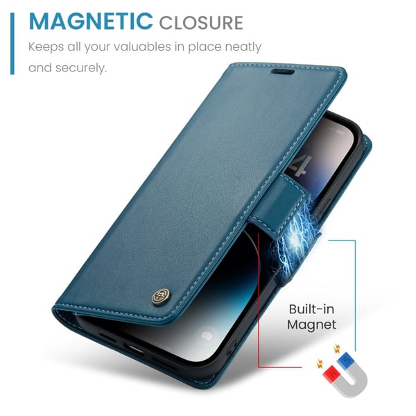 CaseMe Slim Plånboksfodral RFID-skydd iPhone 15 Pro Blå