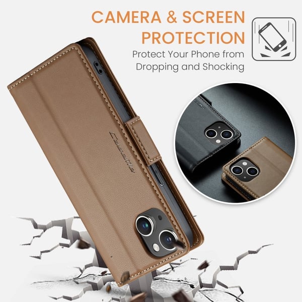 CaseMe Slim Plånboksfodral RFID-skydd iPhone 15 Brun
